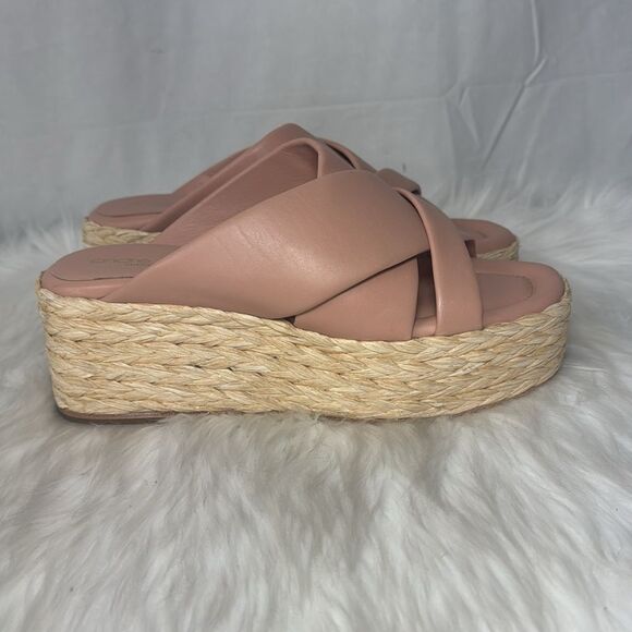 Andre Assous Women's Calesa Slide Sandals Blush Pink Leather/Raffia Sz 38/US 8 - Picture 5 of 7